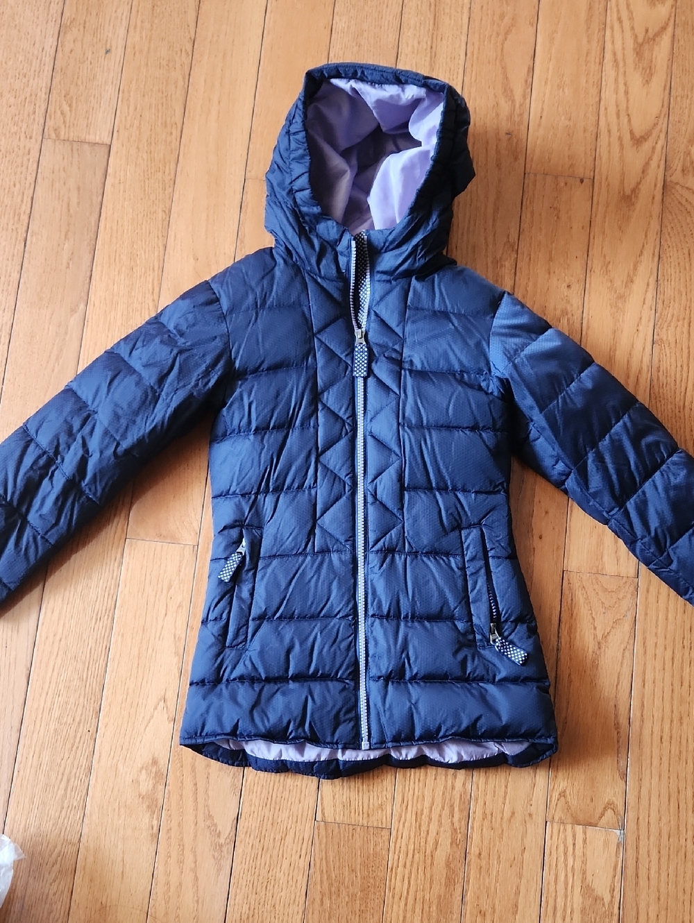 Lands' End Navy Quilted Hooded Puffer Jacket